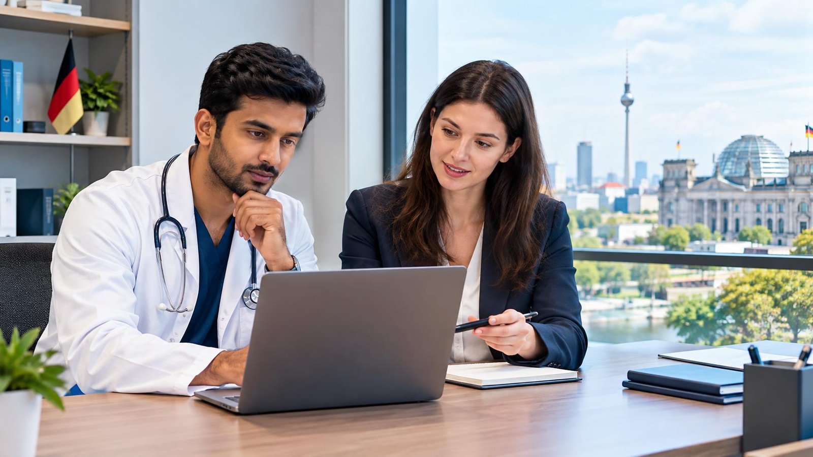International medical graduate discussing Deficit Letter assessment and visa documentation with a Germany consultant